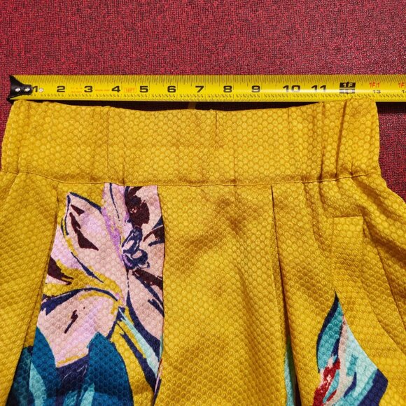 Anthropologie Maeve Textured Jacquard Skirt 4 Yellow Blue Floral Pleated Short - Picture 7 of 10